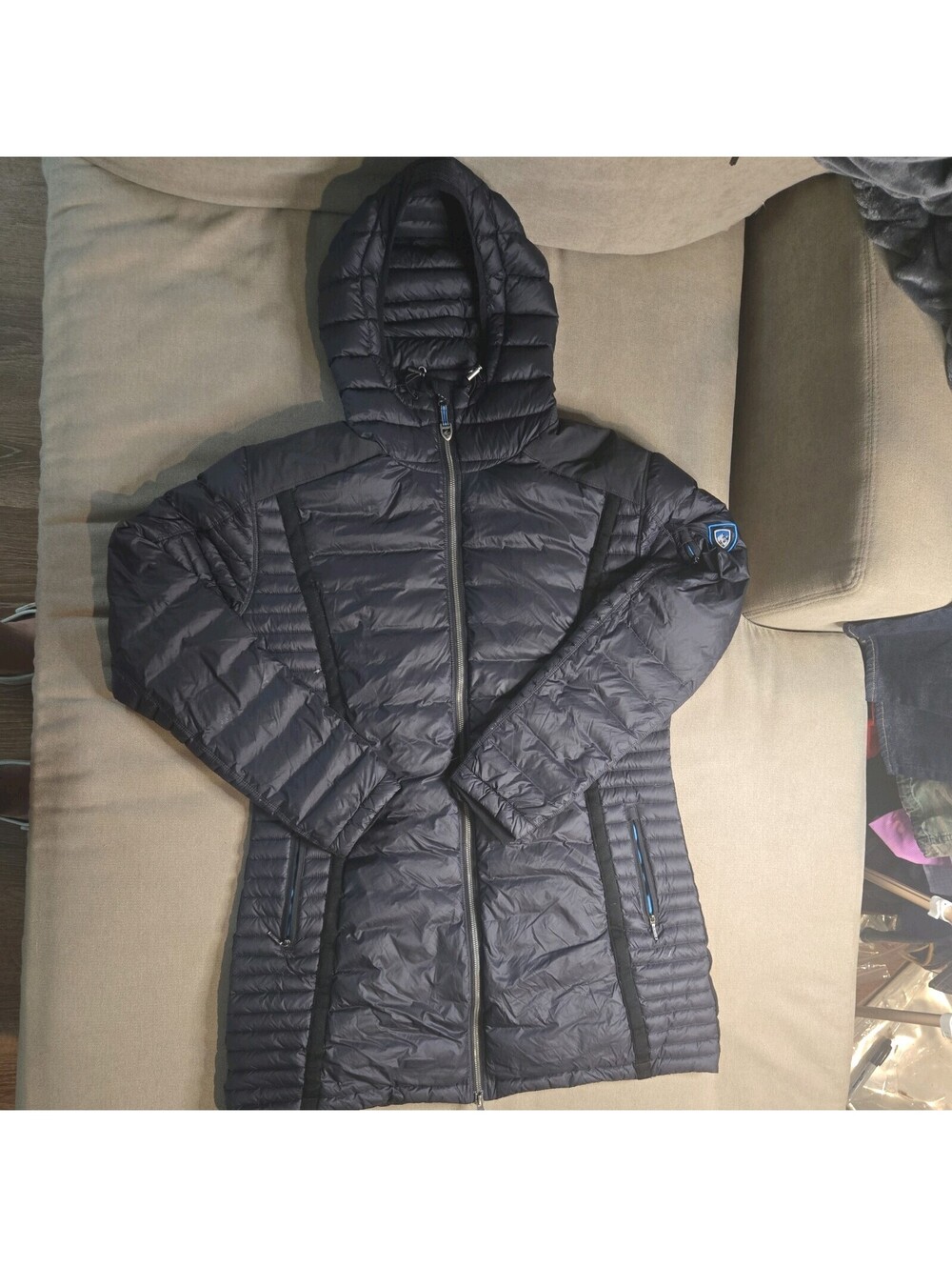 Kuhl Women’s Spyfire Parka Jacket Size XL Black Long Hooded Down Puffer Coat